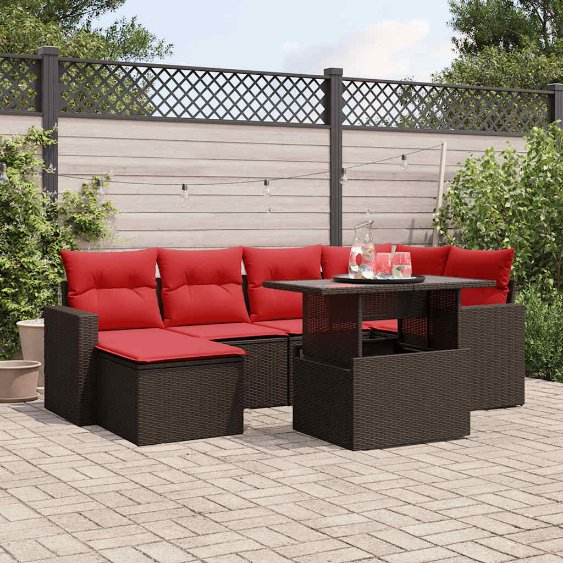 7-teiliges Gartensofa-Set mit Kissen, braun, Polyrattan 7-teiliges Gartensofa-Set mit Kissen, braun, Polyrattan