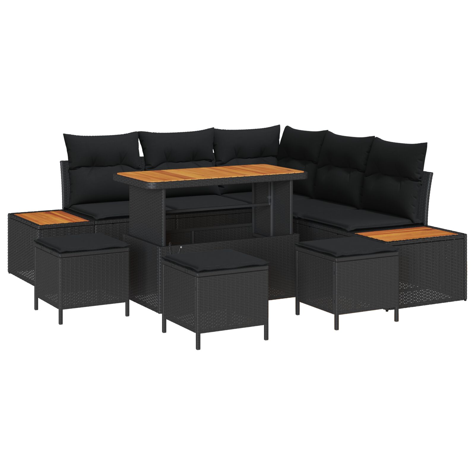 9-teiliges Garten-Sofa-Set mit Kissen Schwarz Poly Rattan Akazie, 4-teiliges Garten-Dining-Set mit Kissen Schwarz Poly Rattan Akazie 9-teiliges Garten-Sofa-Set mit Kissen Schwarz Poly Rattan Akazie, 4-teiliges Garten-Dining-Set mit Kissen Schwarz Poly Rattan Akazie