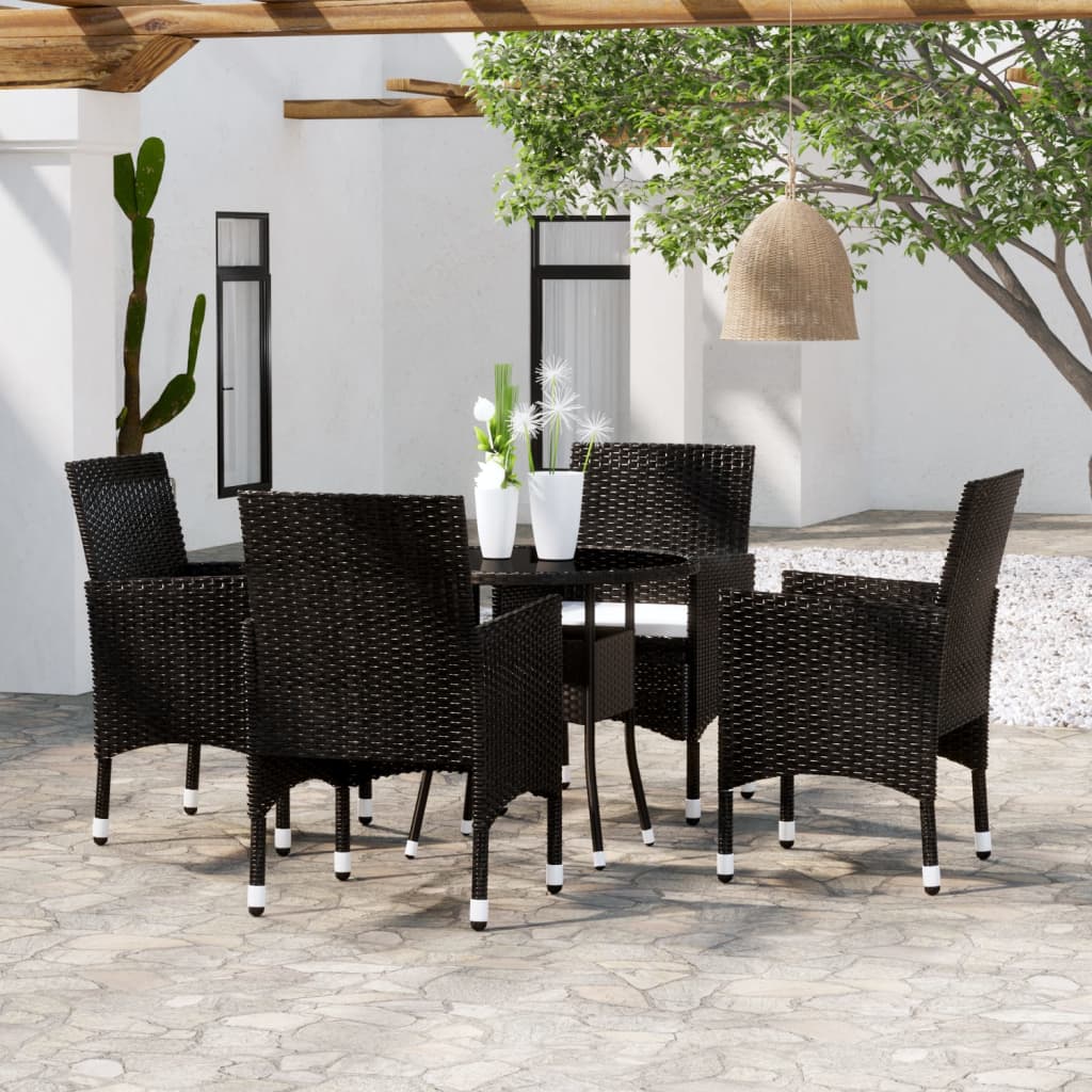 5-tlg. Garten-Essgruppe Poly Rattan Schwarz 5-tlg. Garten-Essgruppe Poly Rattan Schwarz