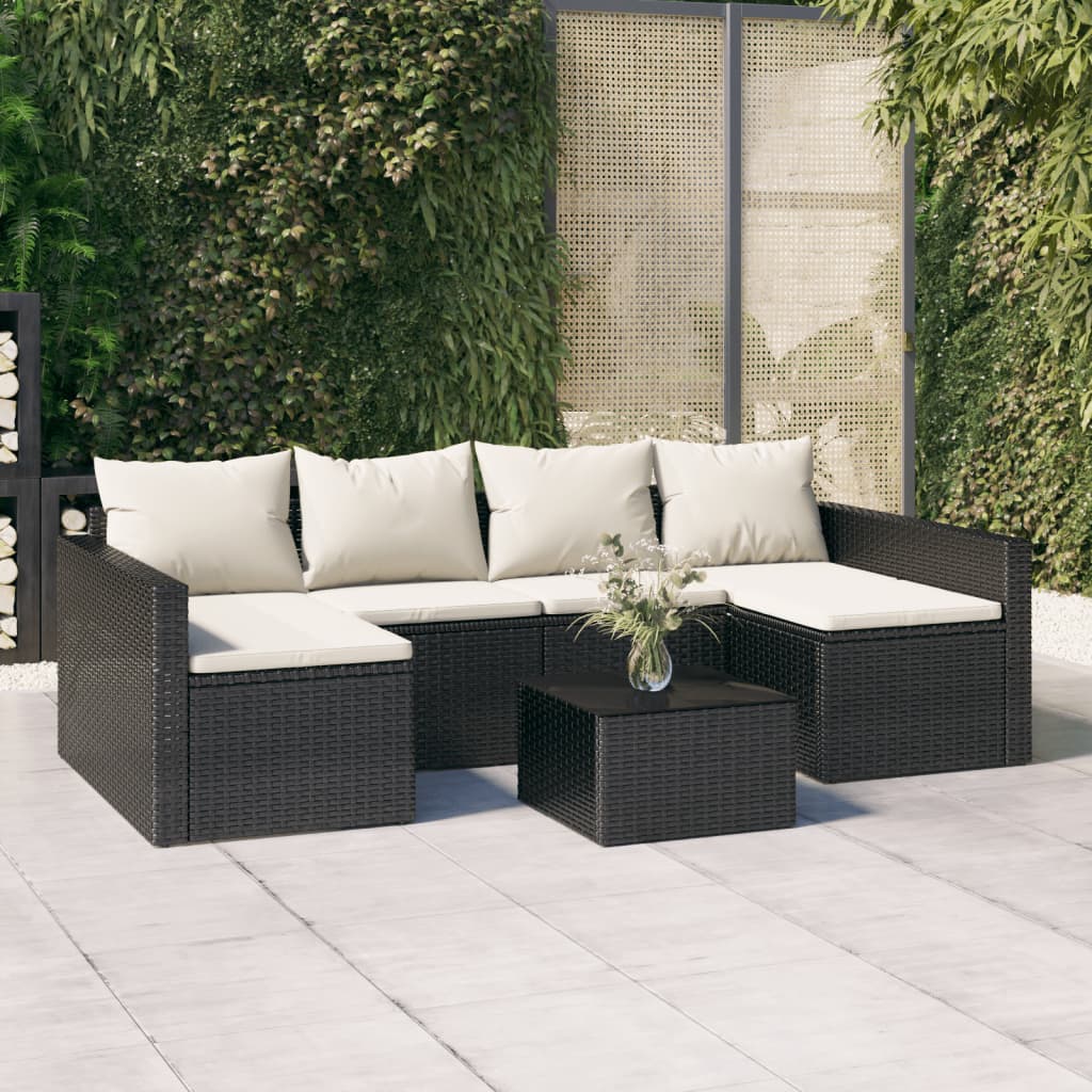 2-tlg. Garten-Lounge-Set mit Kissen Schwarz Poly Rattan 2-tlg. Garten-Lounge-Set mit Kissen Schwarz Poly Rattan
