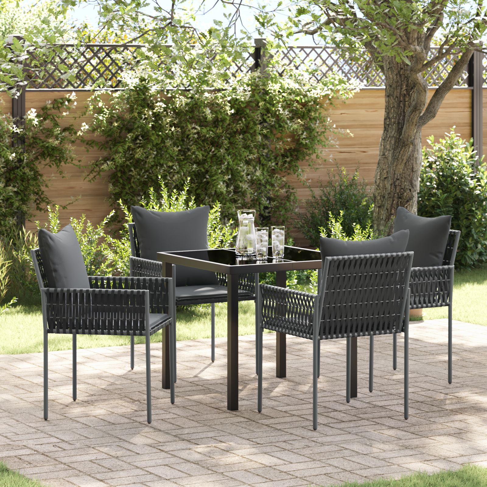 Set mit 3 Schwarz, Dunkelgrau PE-Rattan Standard Stabil Set mit 3 Schwarz, Dunkelgrau PE-Rattan Standard Stabil
