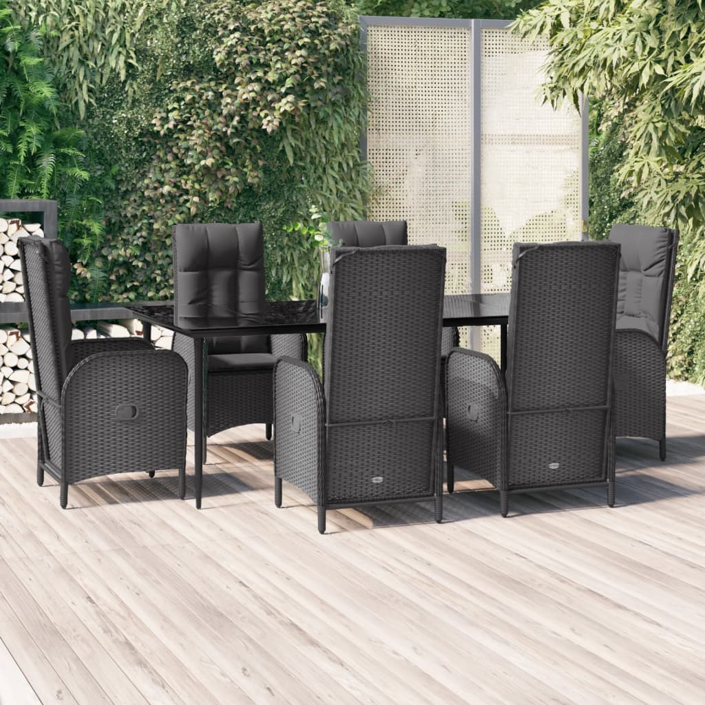 7-tlg. Garten-Essgruppe mit Kissen Schwarz Poly Rattan 7-tlg. Garten-Essgruppe mit Kissen Schwarz Poly Rattan