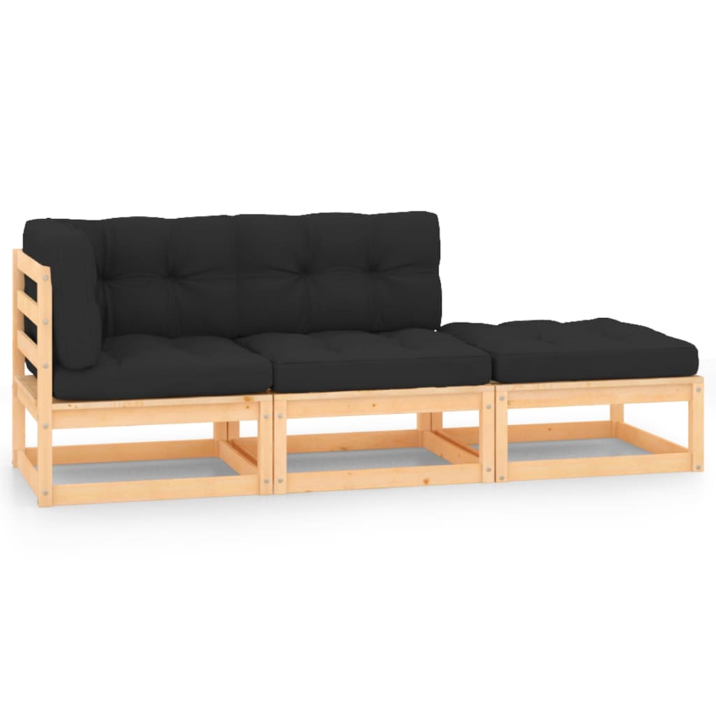 3-tlg. Garten-Lounge-Set mit Kissen Massivholz Kiefer 3-tlg. Garten-Lounge-Set mit Kissen Massivholz Kiefer