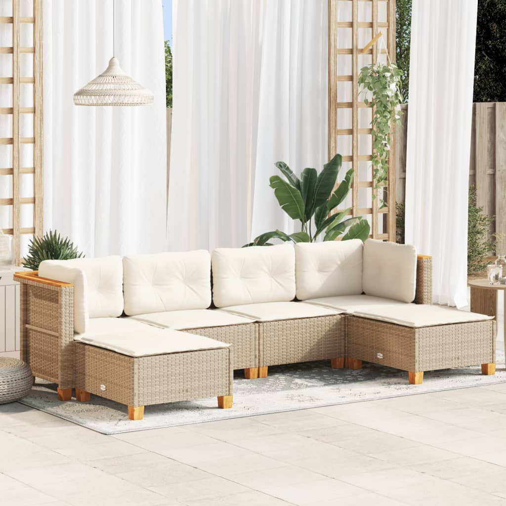 6-tlg. Garten-Sofagarnitur mit Kissen Beige Poly Rattan 6-tlg. Garten-Sofagarnitur mit Kissen Beige Poly Rattan