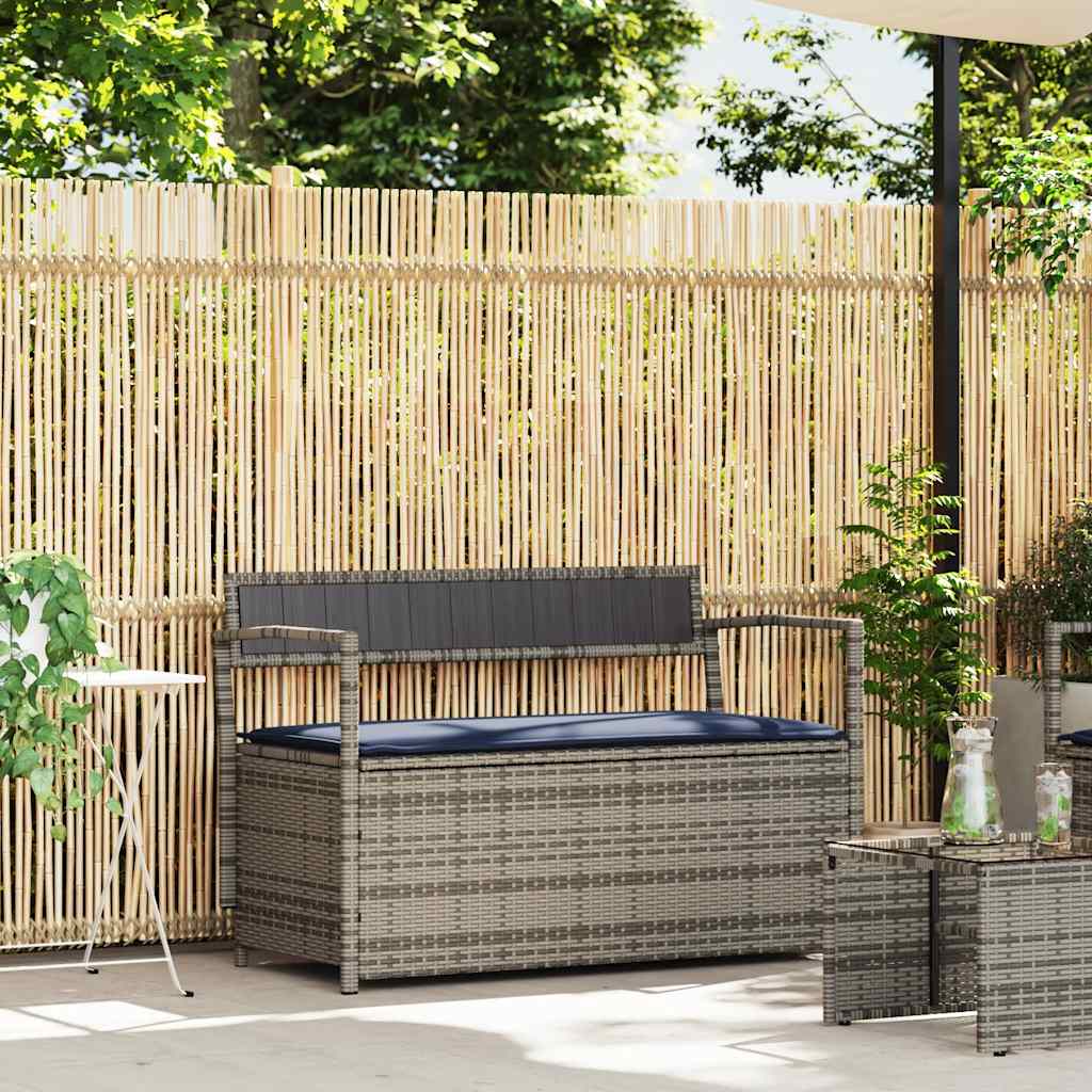 Gartenbank mit Stauraum und Kissen Grau Poly Rattan Gartenbank mit Stauraum und Kissen Grau Poly Rattan
