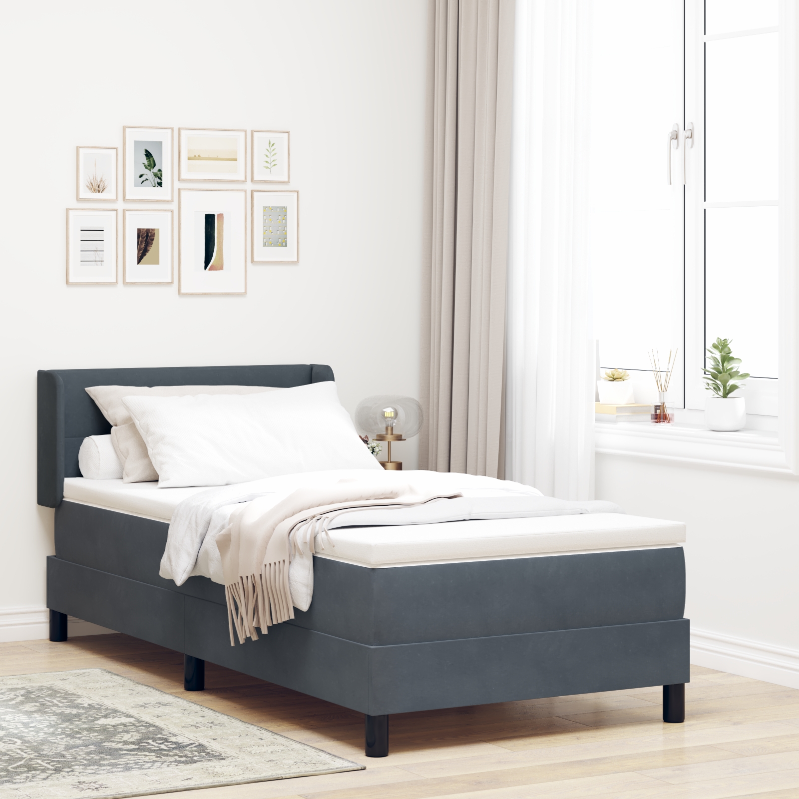 Boxspringbett mit Matratze Dunkelgrau 90x190 cm Samt