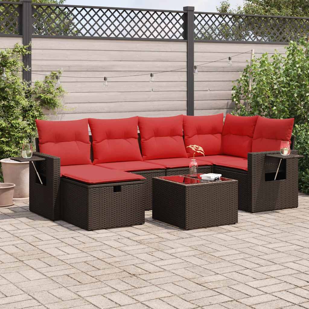 7-tlg. Garten-Sofagarnitur mit Kissen Braun Poly Rattan 7-tlg. Garten-Sofagarnitur mit Kissen Braun Poly Rattan