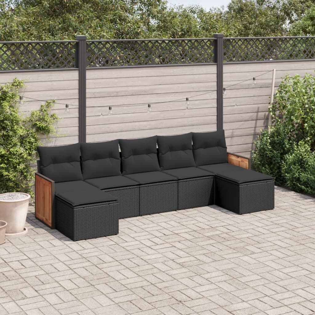 7-tlg. Garten-Sofagarnitur mit Kissen Schwarz Poly Rattan 7-tlg. Garten-Sofagarnitur mit Kissen Schwarz Poly Rattan