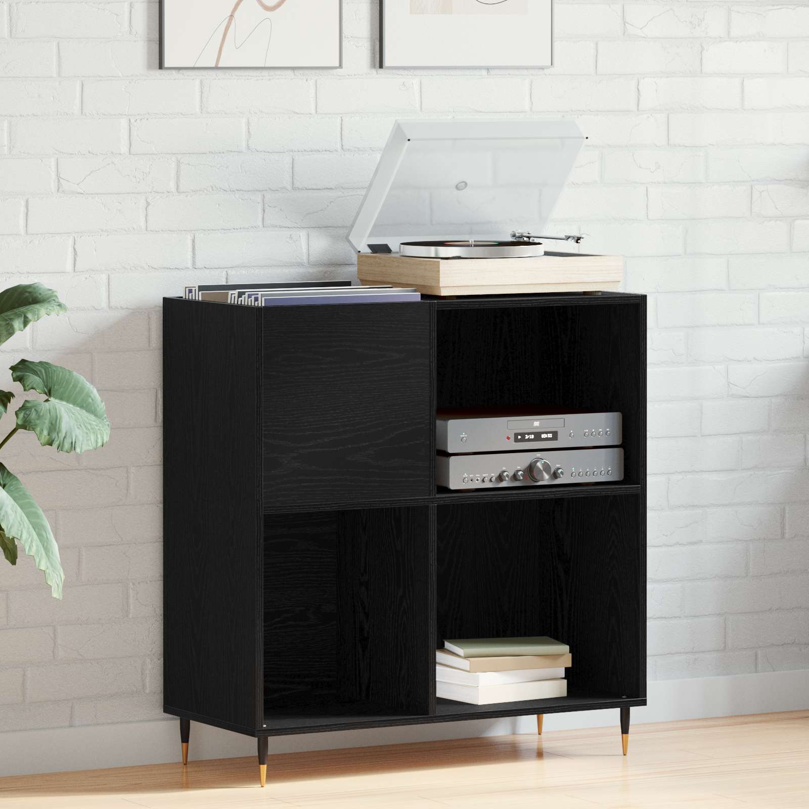 Schallplattenschrank Schwarz Eiche 84,5x38x89 cm Holzwerkstoff