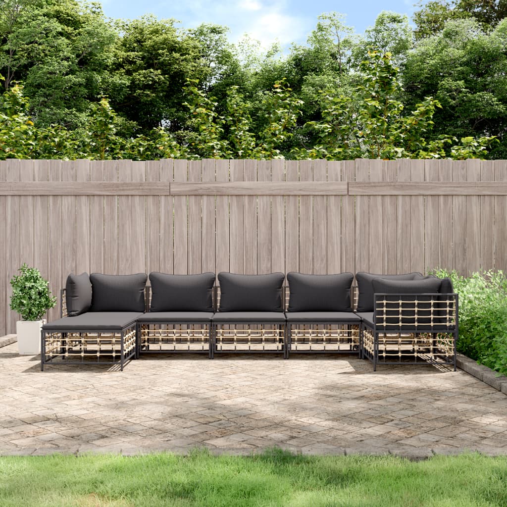 7-tlg. Garten-Lounge-Set mit Kissen Anthrazit Poly Rattan 7-tlg. Garten-Lounge-Set mit Kissen Anthrazit Poly Rattan