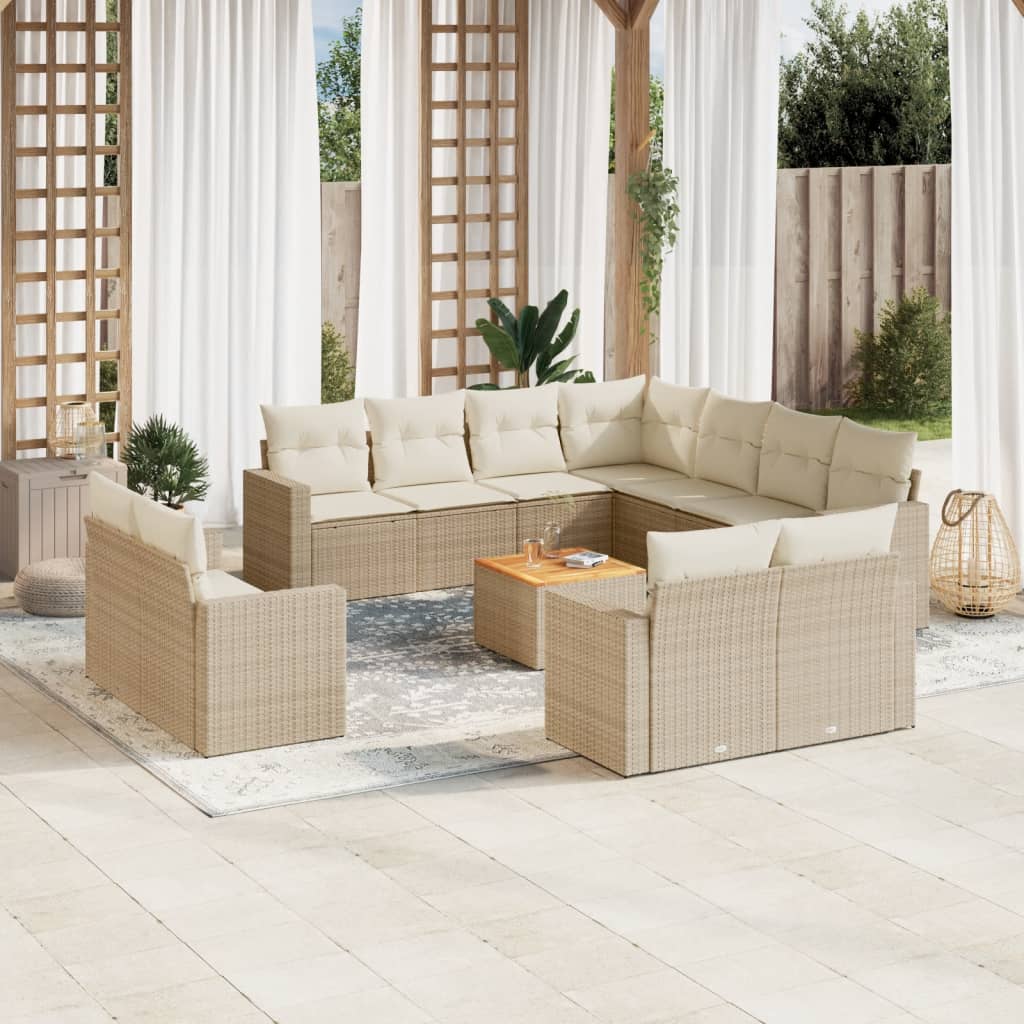12-tlg. Garten-Sofagarnitur mit Kissen Beige Poly Rattan 12-tlg. Garten-Sofagarnitur mit Kissen Beige Poly Rattan