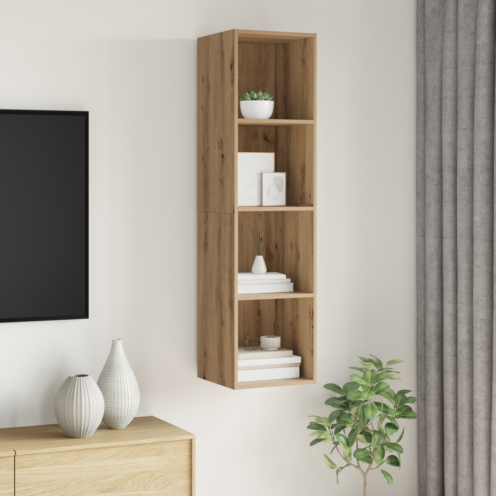 TV-Schränk Eiche handwerklich 37 x 37 x 142,5 cm Holzwerkstoff