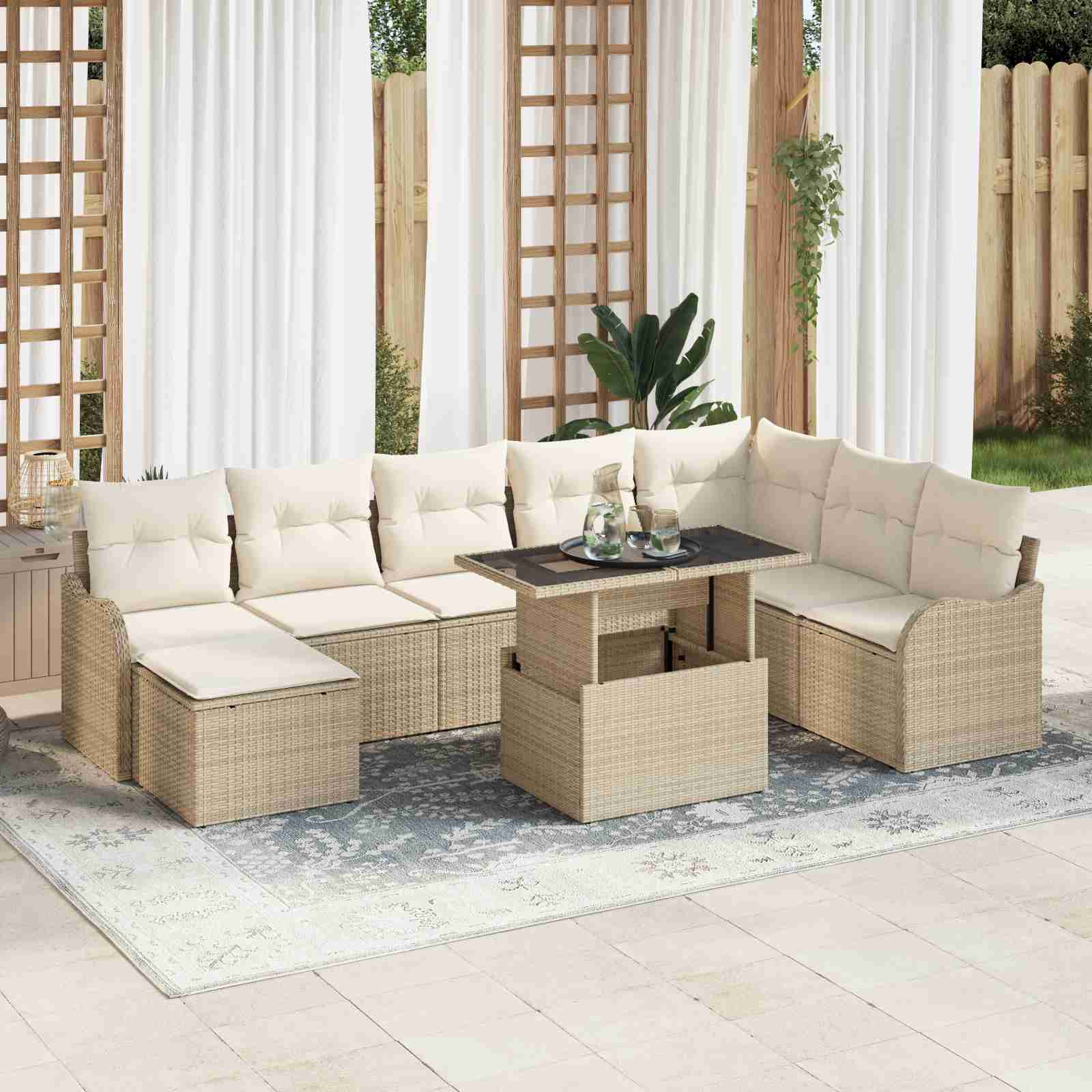 9-teiliges Garten Sofa Set mit Kissen Beige Poly Rattan 9-teiliges Garten Sofa Set mit Kissen Beige Poly Rattan