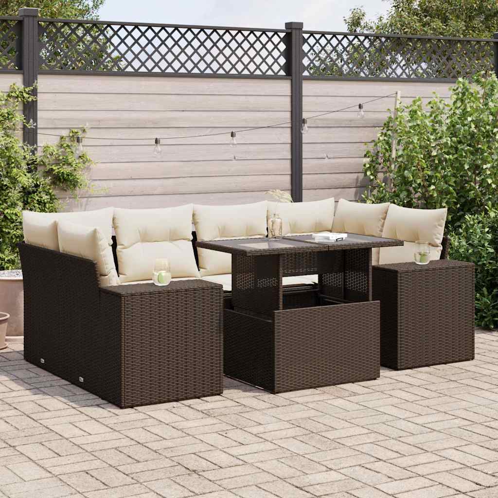 7-tlg. Garten-Sofagarnitur mit Kissen Braun Poly Rattan 7-tlg. Garten-Sofagarnitur mit Kissen Braun Poly Rattan