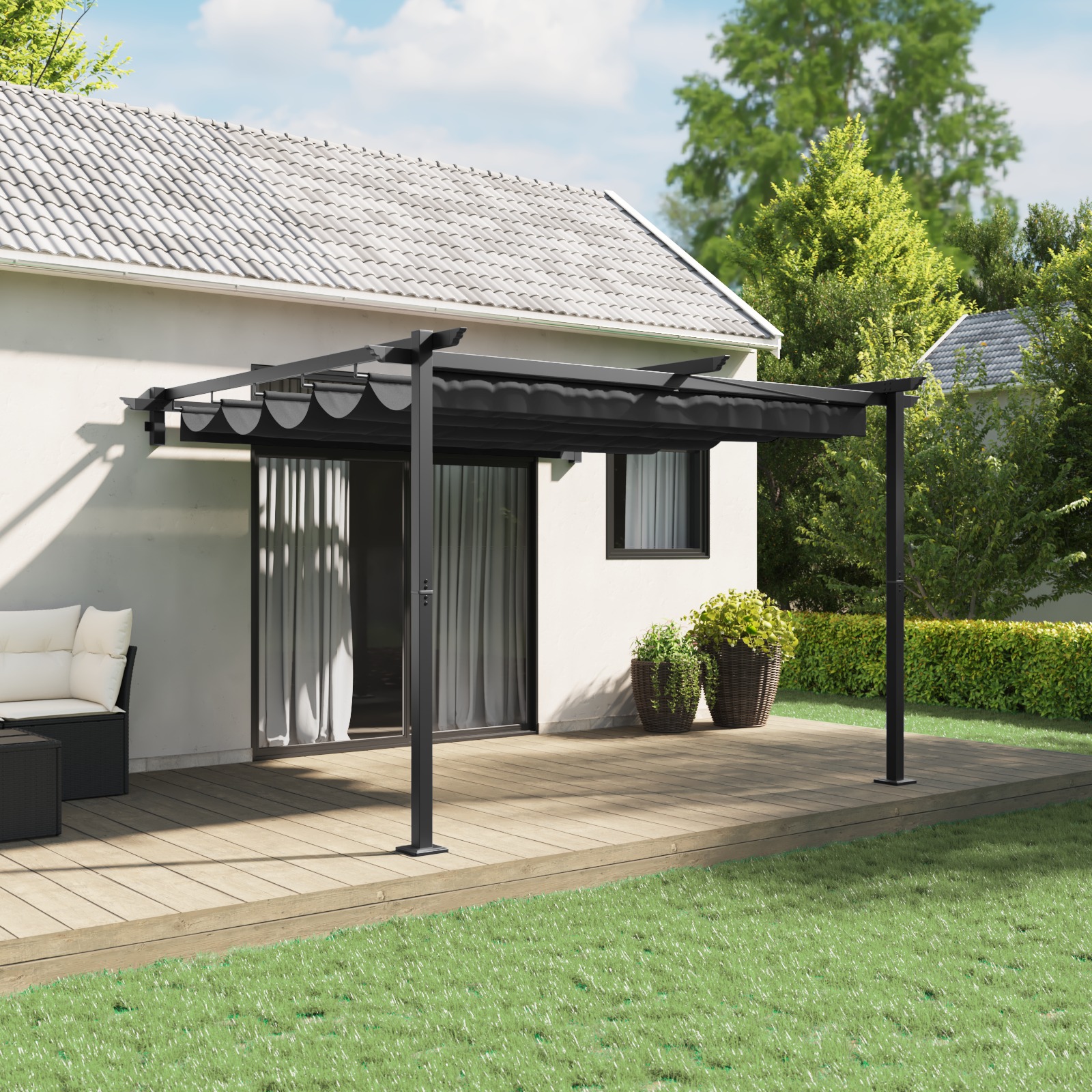 Wandmontierter Pavillon Anthrazit 3 x 3 m Stahl