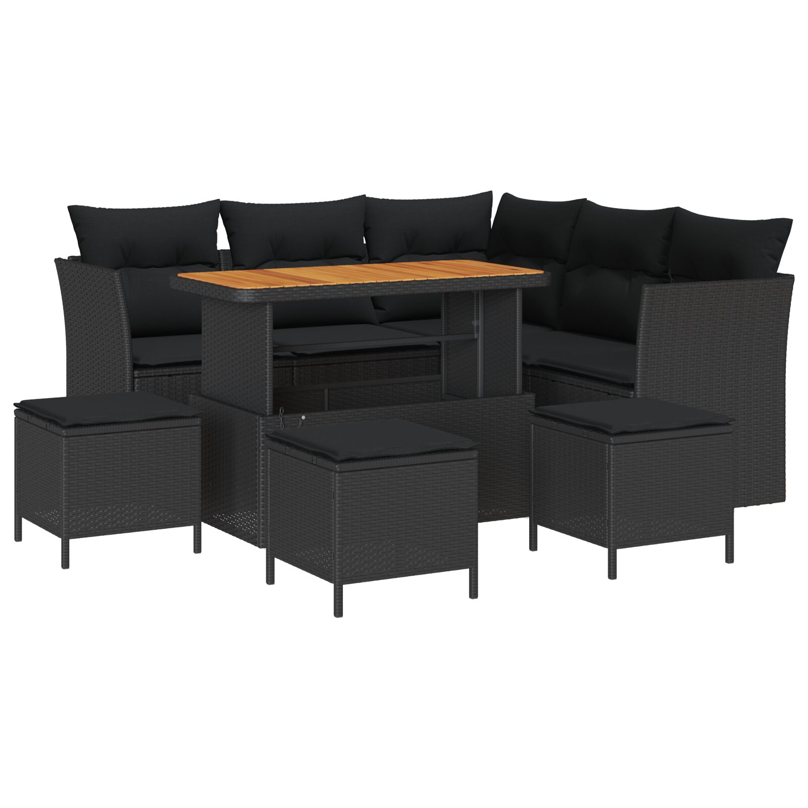9-teiliges Garten Sofa Set mit Kissen Schwarz Poly Rattan Akazie, 4-teiliges Garten Esstisch Set mit Kissen Schwarz Poly Rattan Akazie 9-teiliges Garten Sofa Set mit Kissen Schwarz Poly Rattan Akazie, 4-teiliges Garten Esstisch Set mit Kissen Schwarz Poly Rattan Akazie