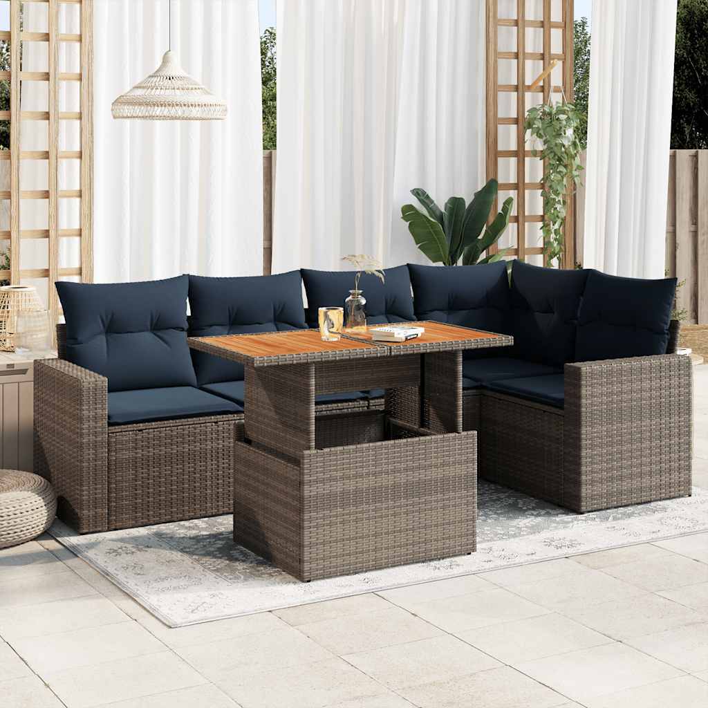 6-tlg. Garten-Sofagarnitur mit Kissen Grau Poly Rattan 6-tlg. Garten-Sofagarnitur mit Kissen Grau Poly Rattan