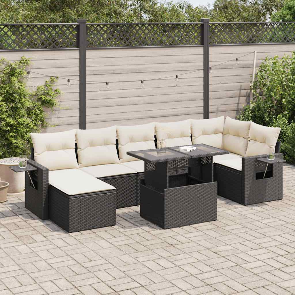 8-tlg. Garten-Sofagarnitur mit Kissen Schwarz Poly Rattan 8-tlg. Garten-Sofagarnitur mit Kissen Schwarz Poly Rattan