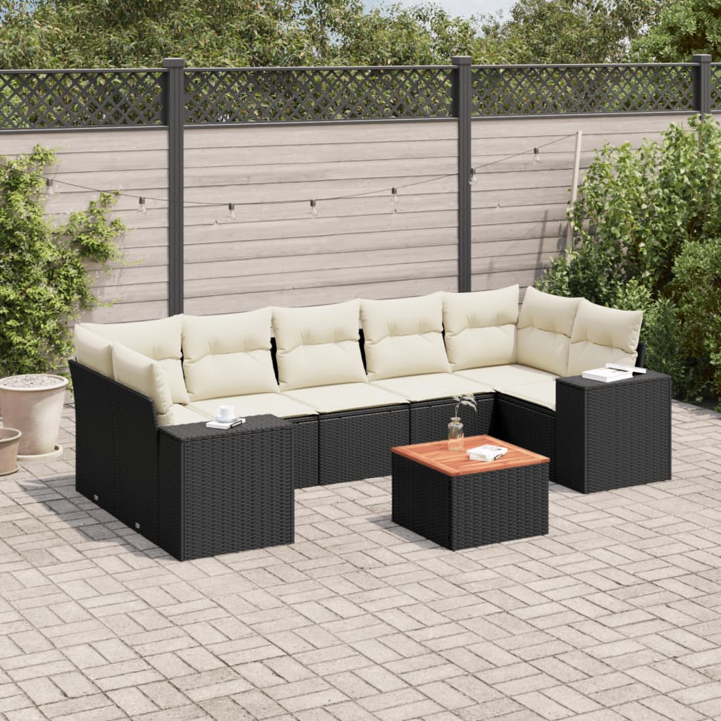 8-tlg. Garten-Sofagarnitur mit Kissen Schwarz Poly Rattan 8-tlg. Garten-Sofagarnitur mit Kissen Schwarz Poly Rattan