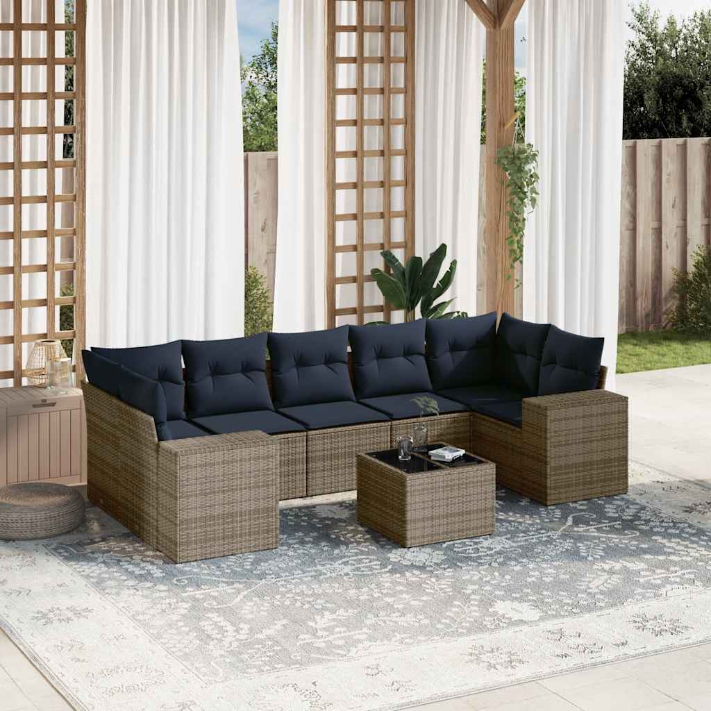 8-teiliges Gartensofa-Set mit Kissen, grau, Polyrattan 8-teiliges Gartensofa-Set mit Kissen, grau, Polyrattan