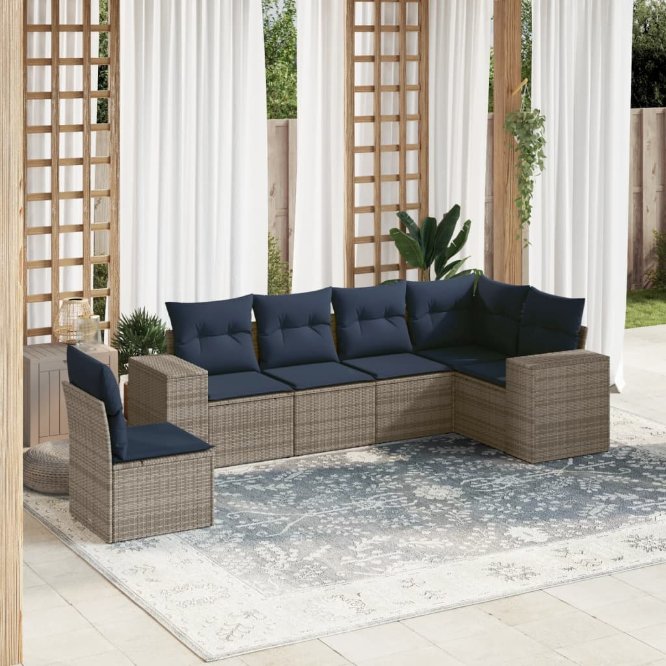 6-teiliges Gartensofa-Set mit Kissen, grau, Polyrattan 6-teiliges Gartensofa-Set mit Kissen, grau, Polyrattan