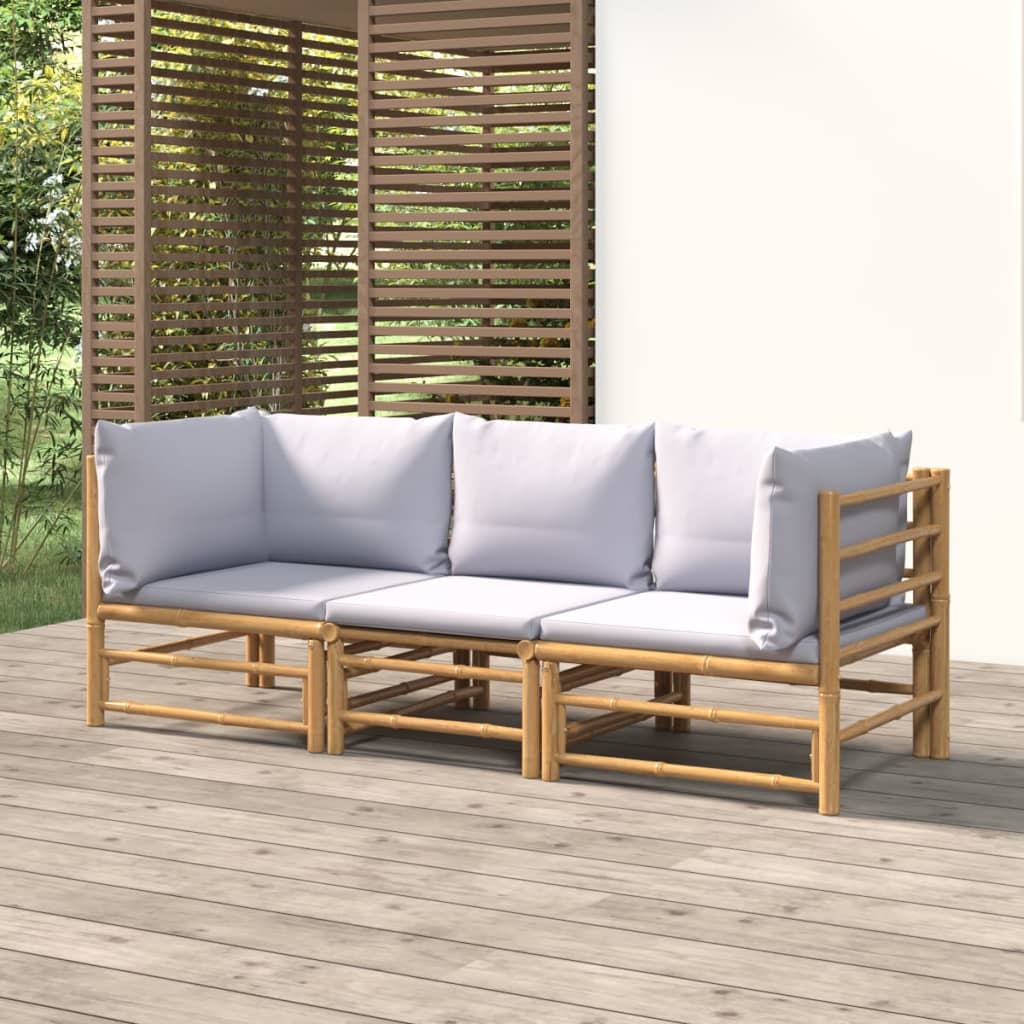 3-tlg. Garten-Lounge-Set mit Hellgrauen Kissen Bambus 3-tlg. Garten-Lounge-Set mit Hellgrauen Kissen Bambus
