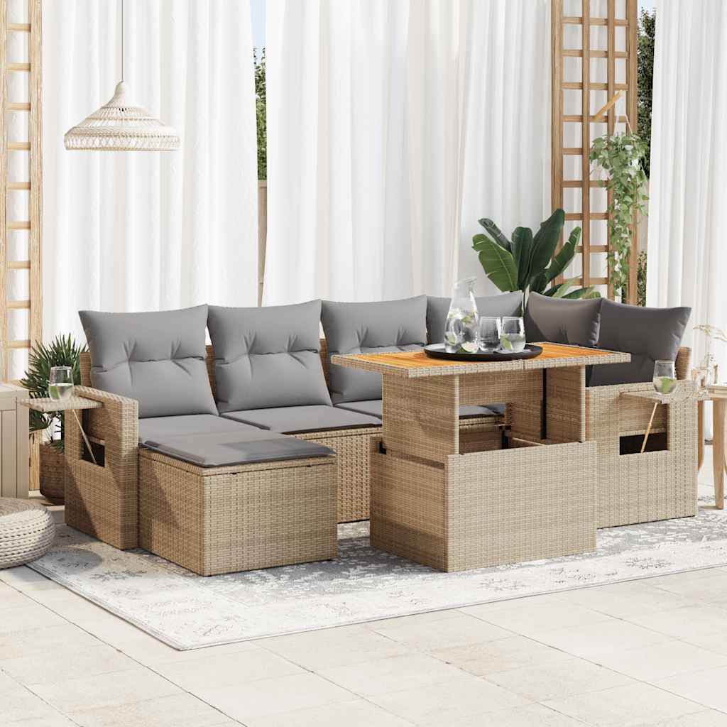 7-tlg. Garten-Sofagarnitur mit Kissen Beige Poly Rattan 7-tlg. Garten-Sofagarnitur mit Kissen Beige Poly Rattan