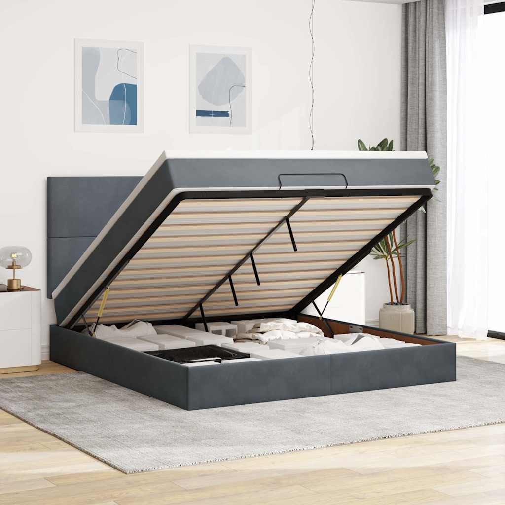 vidaXL Ottoman-Bett mit Matratzen Dunkelgrau 160x200 cm Samt