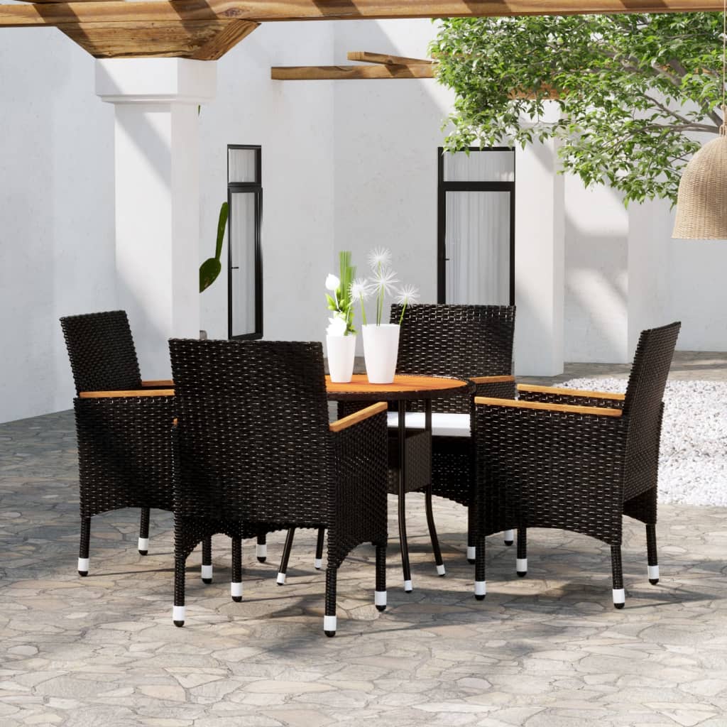 5-tlg. Garten-Essgruppe Poly Rattan Schwarz 5-tlg. Garten-Essgruppe Poly Rattan Schwarz