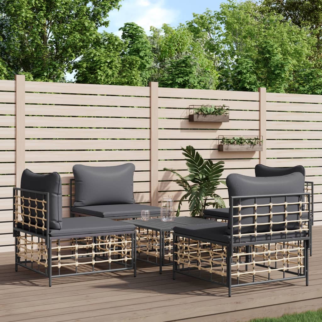 5-tlg. Garten-Lounge-Set mit Kissen Anthrazit Poly Rattan 5-tlg. Garten-Lounge-Set mit Kissen Anthrazit Poly Rattan