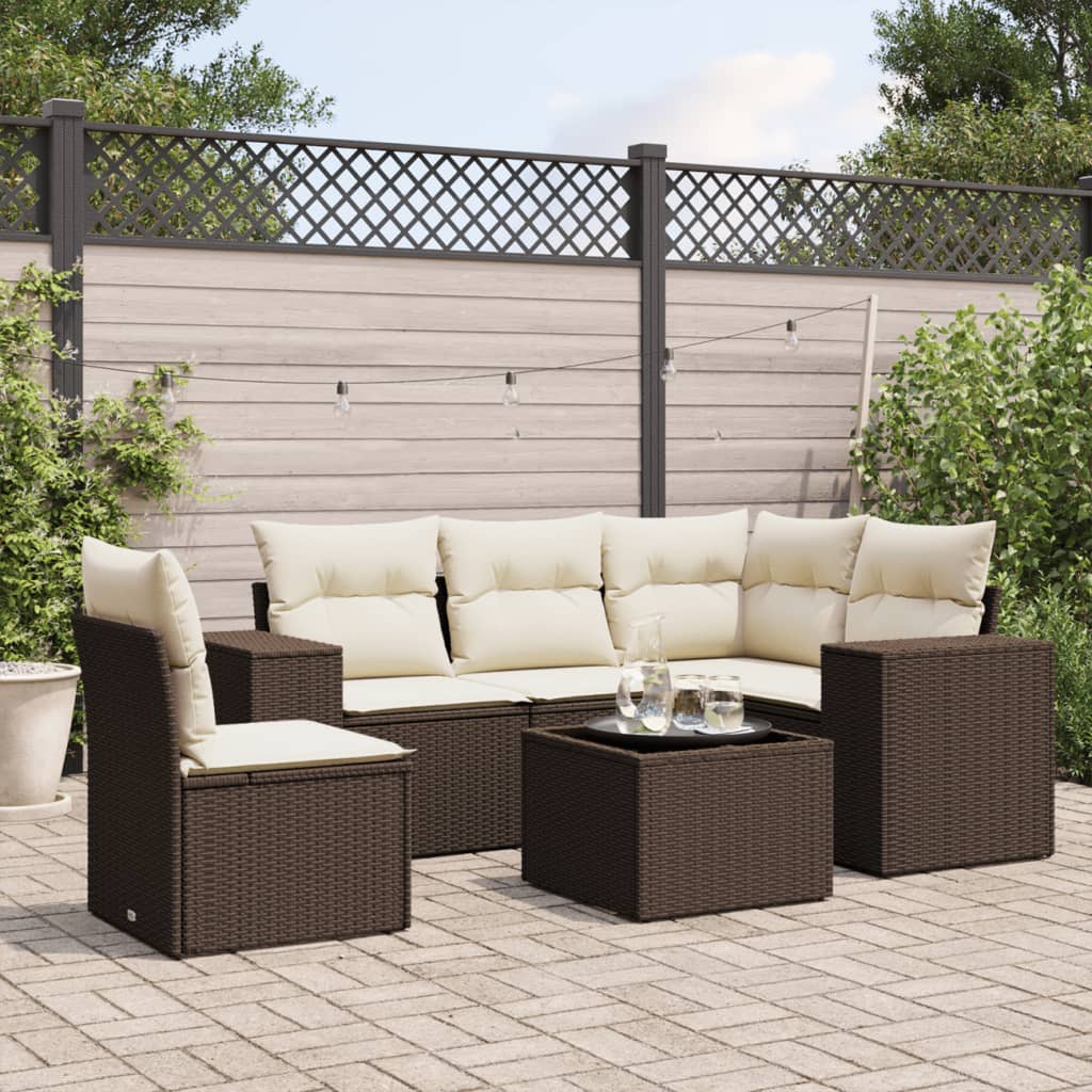 6-tlg. Garten-Sofagarnitur mit Kissen Braun Poly Rattan 6-tlg. Garten-Sofagarnitur mit Kissen Braun Poly Rattan