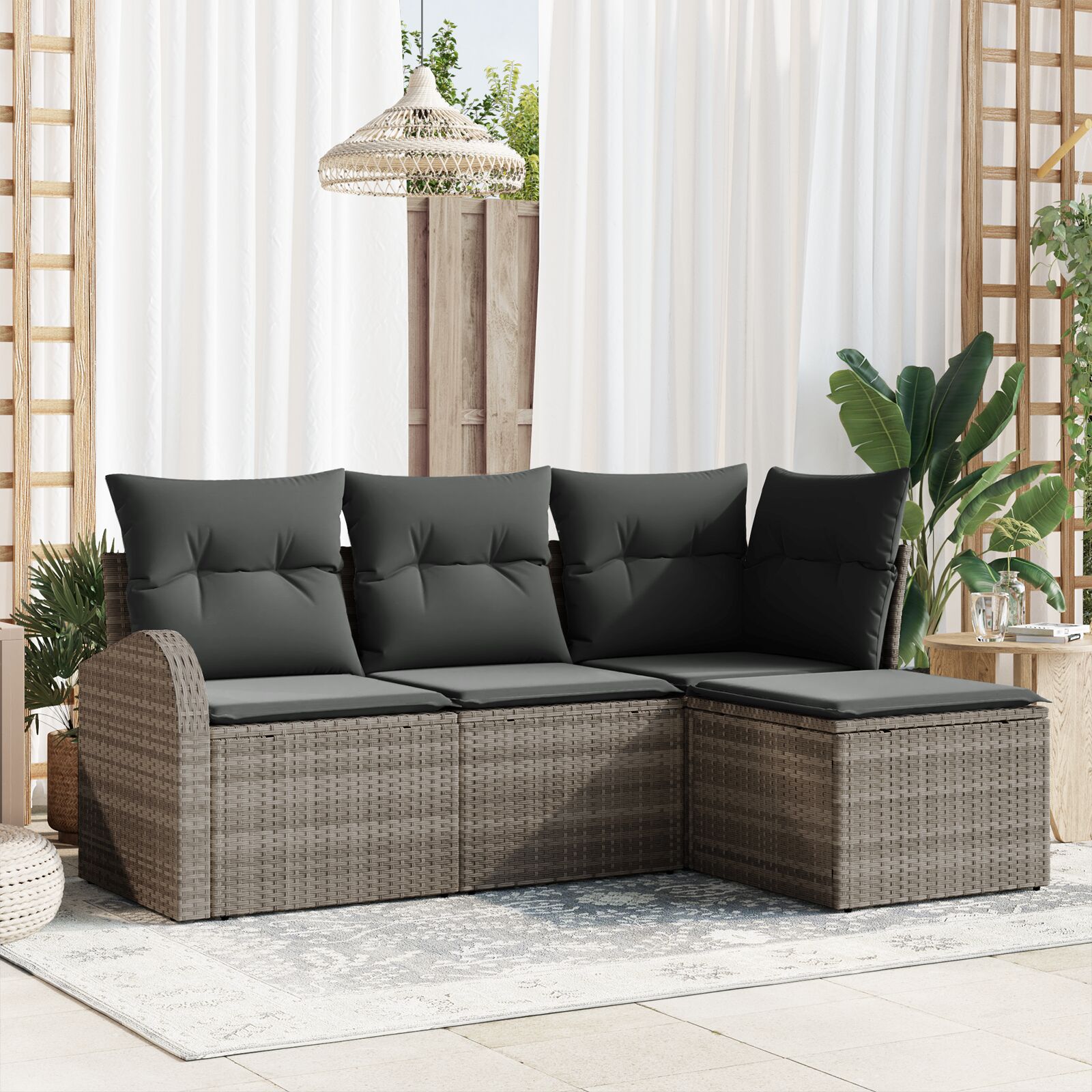 4-teiliges Garten Sofa Set mit Kissen Grau Poly Rattan 4-teiliges Garten Sofa Set mit Kissen Grau Poly Rattan