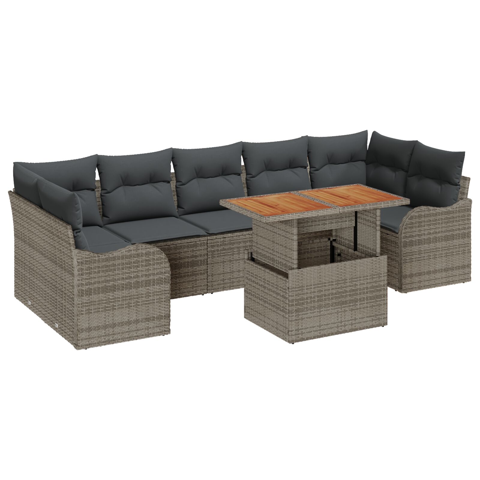 8-teiliges Garten Sofaset mit Kissen grau Poly Rattan Akazie, 2-Sitzer Garten Sofa mit Kissen graue Poly Rattan 8-teiliges Garten Sofaset mit Kissen grau Poly Rattan Akazie, 2-Sitzer Garten Sofa mit Kissen graue Poly Rattan