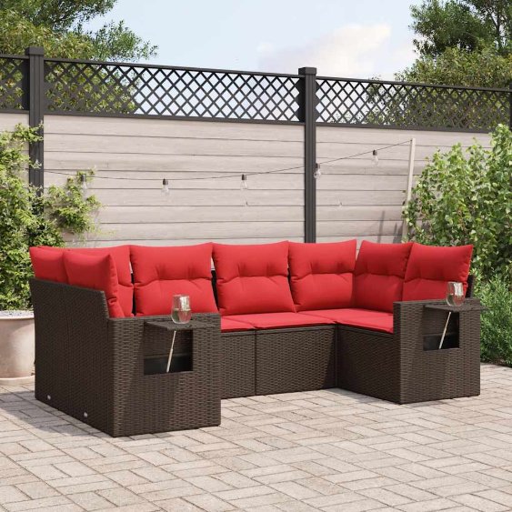 6-teiliges Gartensofa-Set mit Kissen, braun, Polyrattan 6-teiliges Gartensofa-Set mit Kissen, braun, Polyrattan