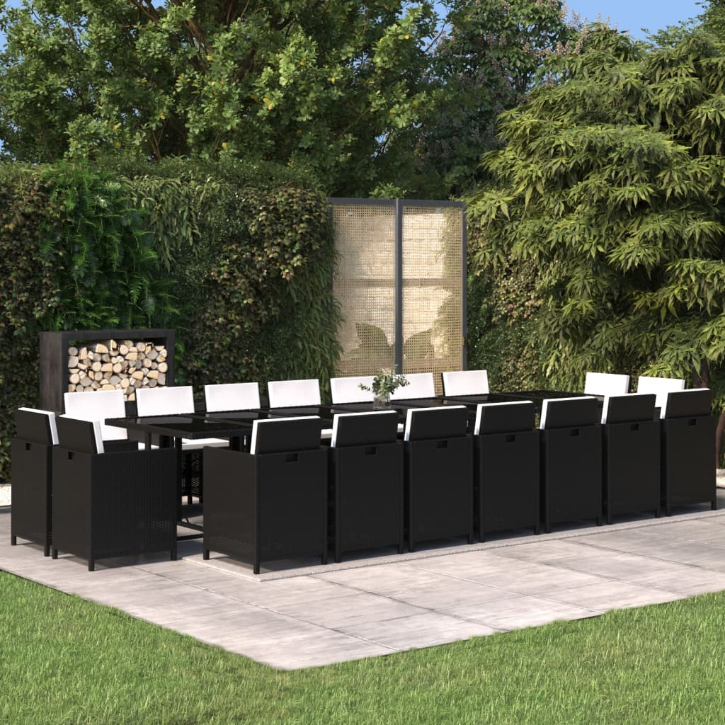 19-tlg. Garten-Essgruppe mit Kissen Poly Rattan Schwarz 19-tlg. Garten-Essgruppe mit Kissen Poly Rattan Schwarz