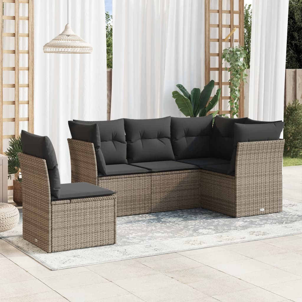 5-tlg. Garten-Sofagarnitur mit Kissen Grau Poly Rattan 5-tlg. Garten-Sofagarnitur mit Kissen Grau Poly Rattan
