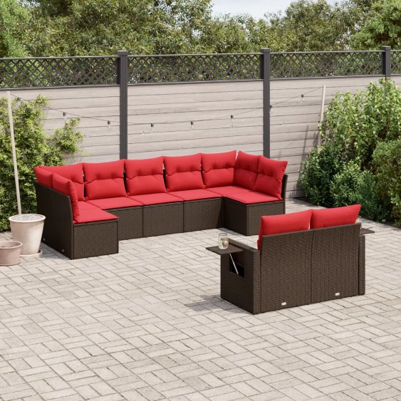 9-teiliges Gartensofa-Set mit Kissen, braun, Polyrattan 9-teiliges Gartensofa-Set mit Kissen, braun, Polyrattan