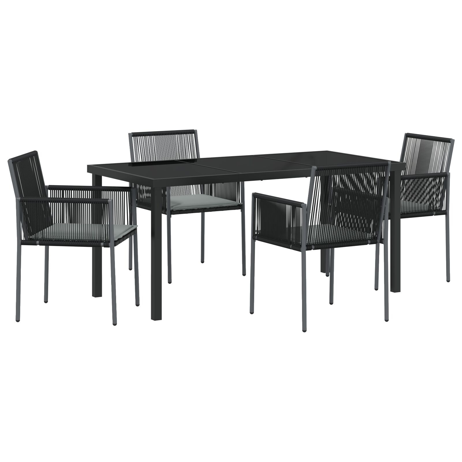 5-teilige Garten-Essgruppe mit Kissen Schwarz Poly-Rattan 5-teilige Garten-Essgruppe mit Kissen Schwarz Poly-Rattan