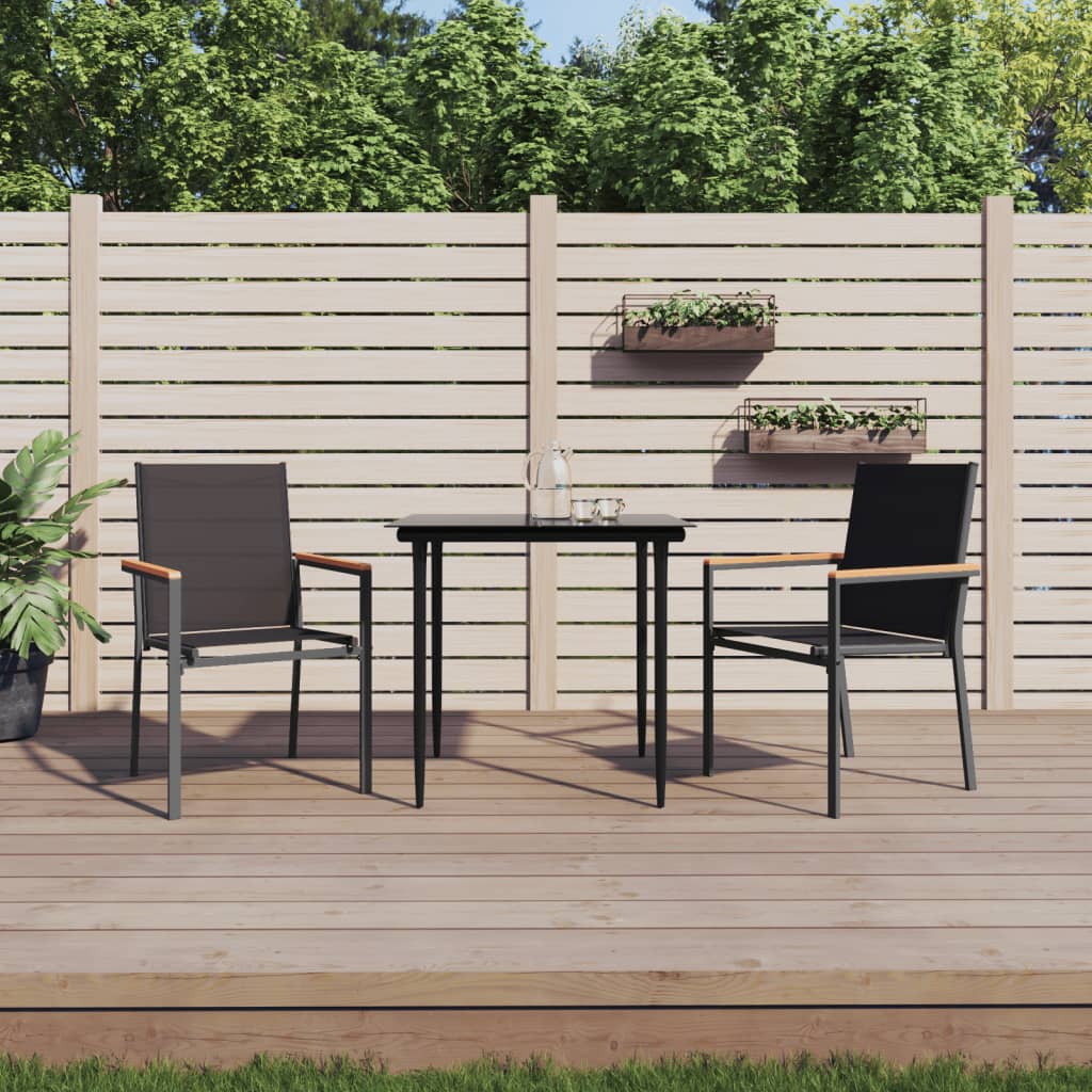 3-tlg. Garten-Essgruppe Schwarz Textilene und Stahl 3-tlg. Garten-Essgruppe Schwarz Textilene und Stahl