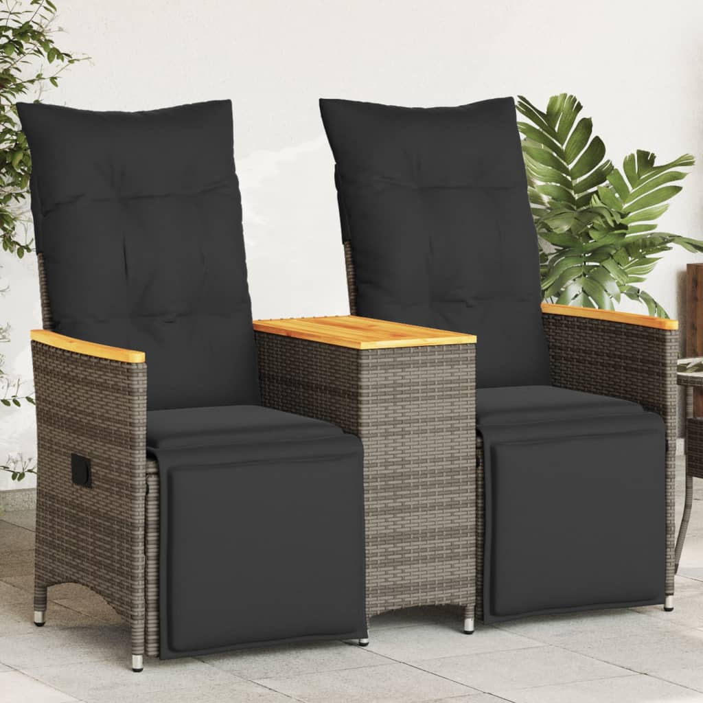 Gartensofa 2-Sitzer Verstellbar mit Tisch Grau Poly Rattan Gartensofa 2-Sitzer Verstellbar mit Tisch Grau Poly Rattan