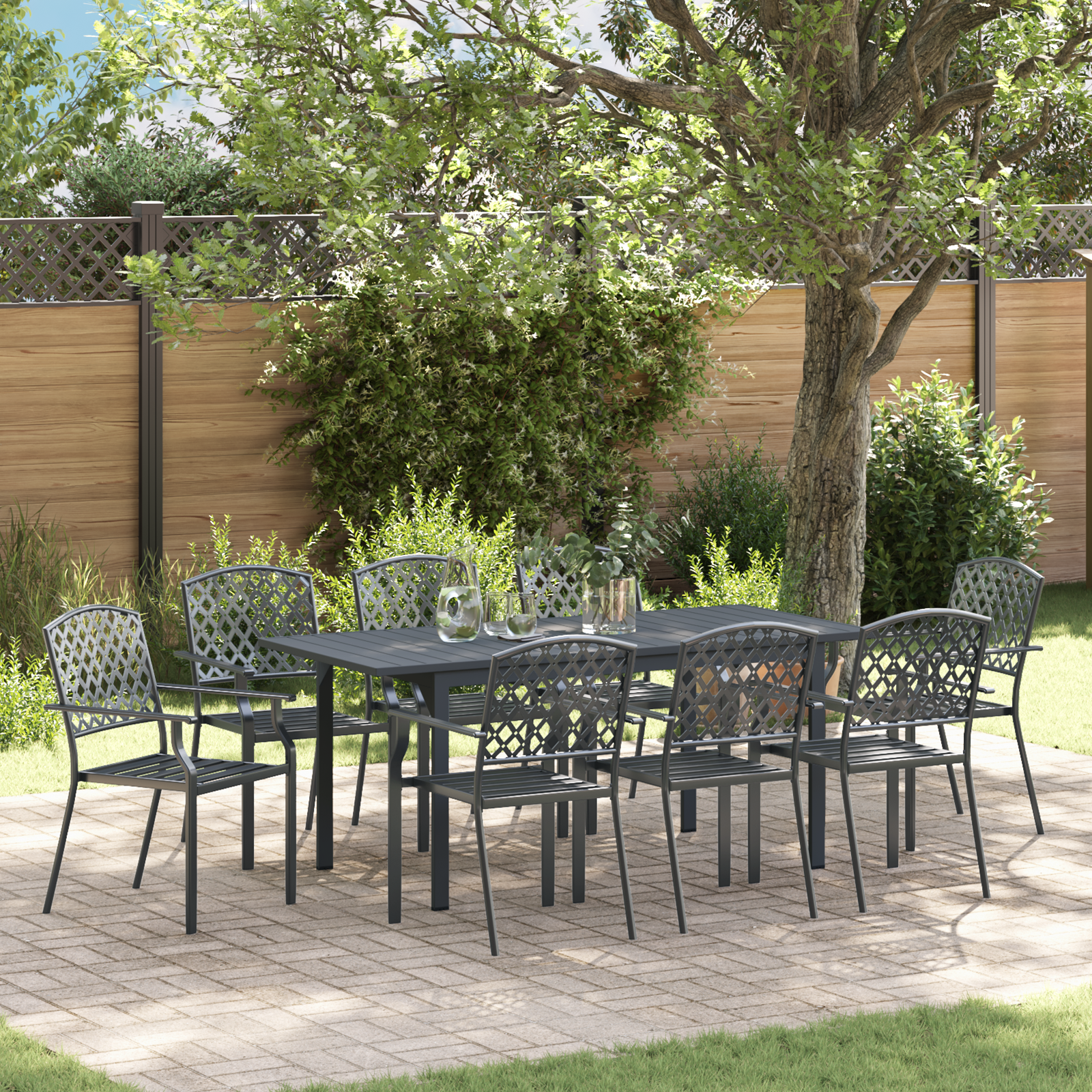 9-teilig Garten Essgruppe Anthrazit Stahl