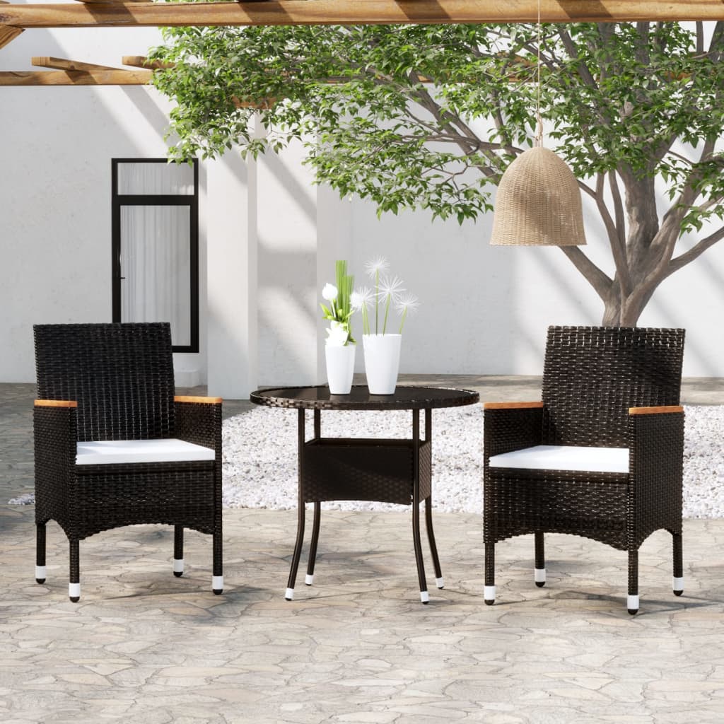 3-tlg. Garten-Essgruppe Poly Rattan Schwarz 3-tlg. Garten-Essgruppe Poly Rattan Schwarz