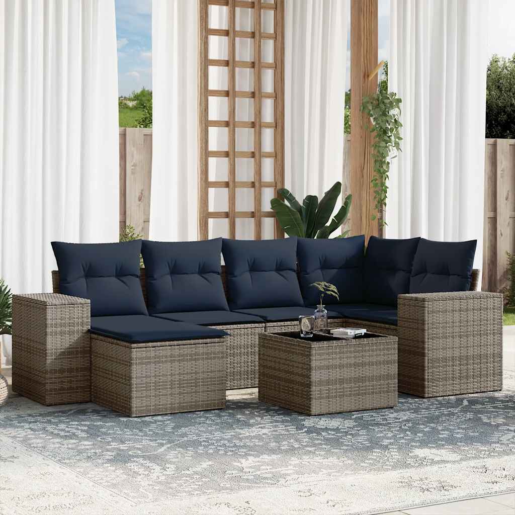 7-teiliges Gartensofa-Set mit Kissen, grau, Polyrattan 7-teiliges Gartensofa-Set mit Kissen, grau, Polyrattan