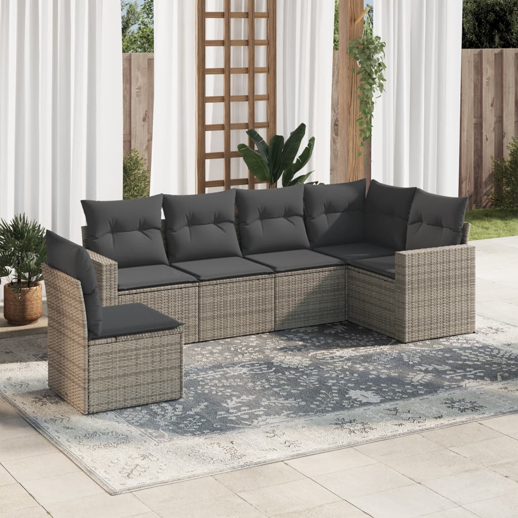 6-tlg. Garten-Sofagarnitur mit Kissen Grau Poly Rattan 6-tlg. Garten-Sofagarnitur mit Kissen Grau Poly Rattan