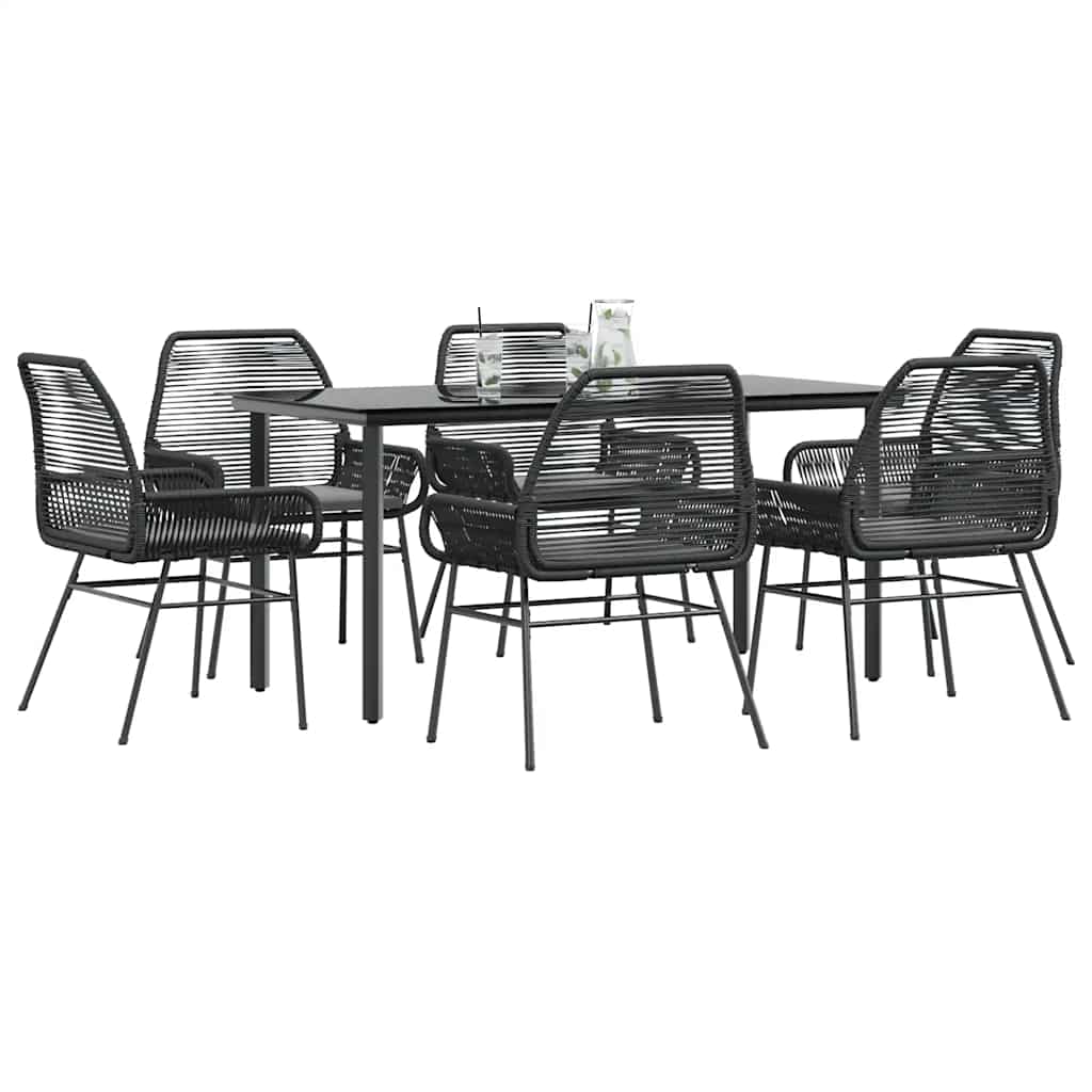 vidaXL 7-tlg. Garten-Essgruppe mit Kissen Schwarz Poly Rattan Glas vidaXL 7-tlg. Garten-Essgruppe mit Kissen Schwarz Poly Rattan Glas