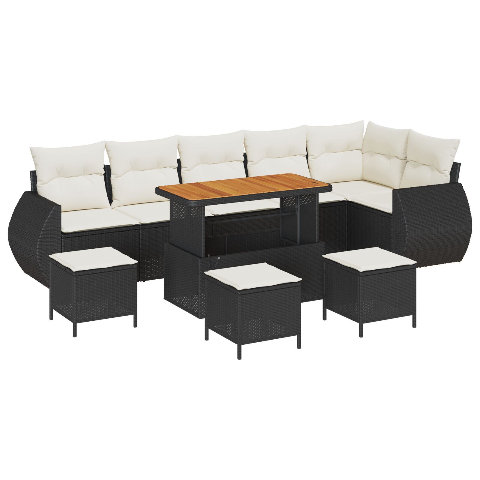 10-teilige Garten Sofa Set mit Kissen Schwarz Poly Rattan Akazie, 4-teiliges Garten Esszimmer Set mit Kissen Schwarz Poly Rattan Akazie 10-teilige Garten Sofa Set mit Kissen Schwarz Poly Rattan Akazie, 4-teiliges Garten Esszimmer Set mit Kissen Schwarz Poly Rattan Akazie