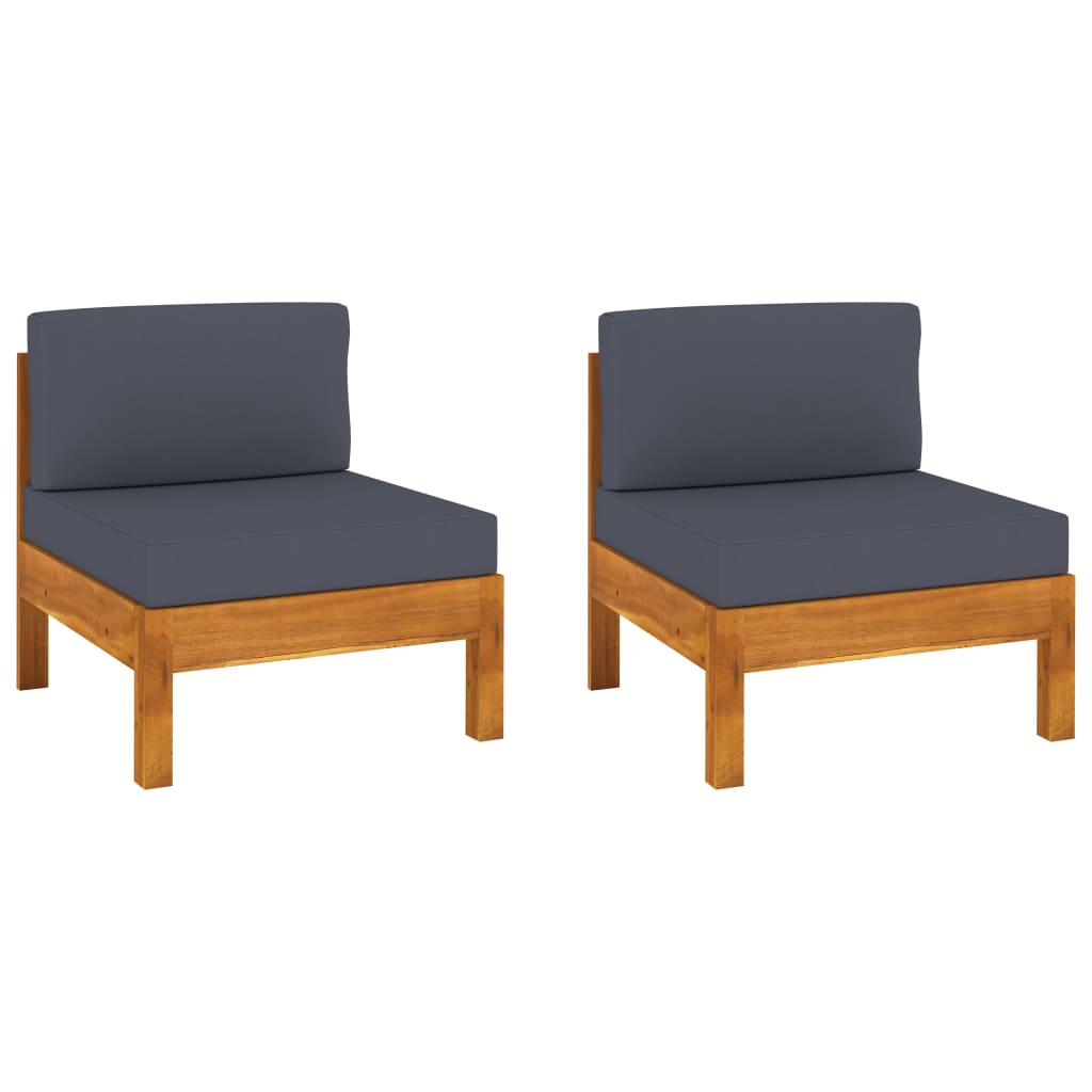 Mittelsofas 2 Stk. mit Dunkelgrauen Kissen Massivholz Akazie Mittelsofas 2 Stk. mit Dunkelgrauen Kissen Massivholz Akazie