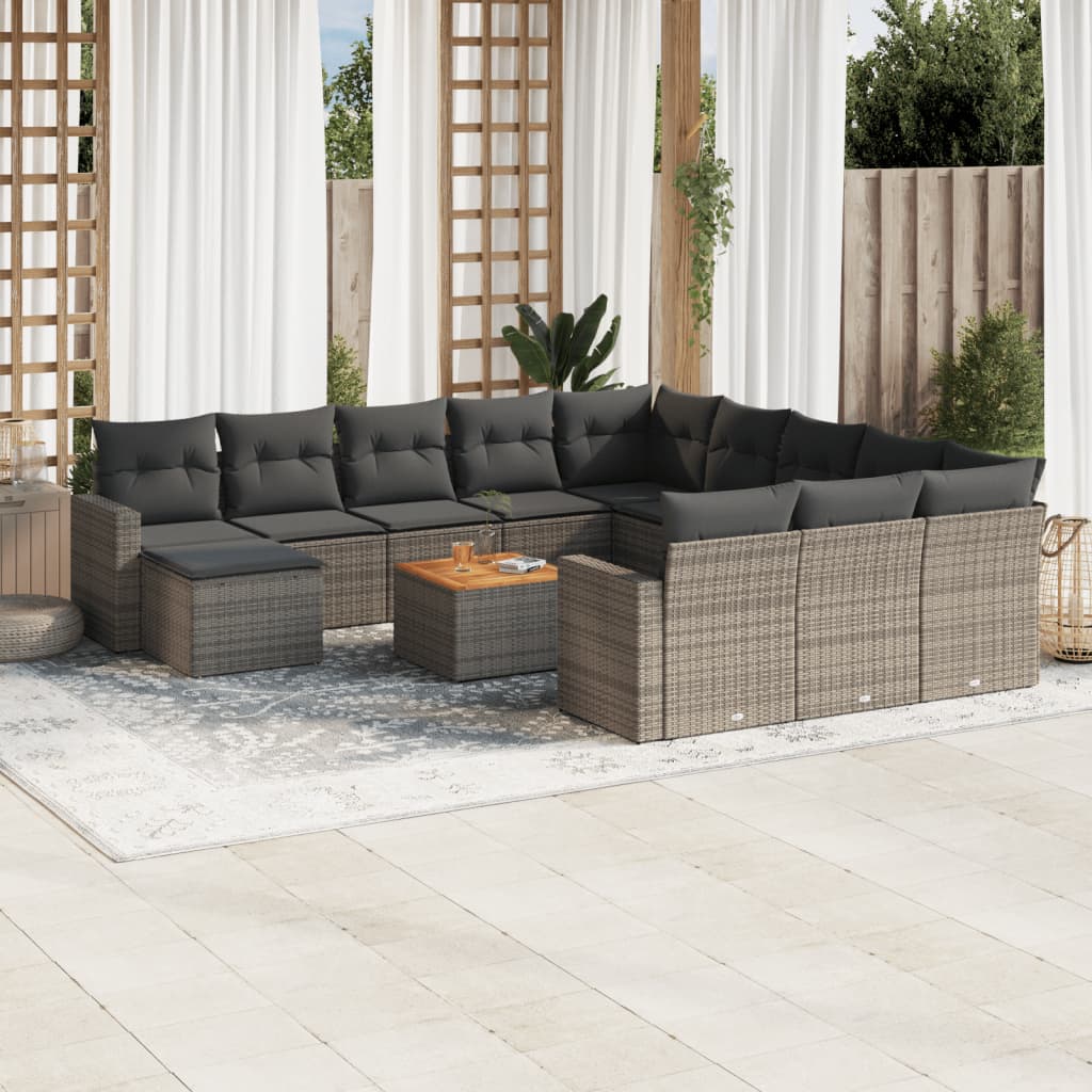 13-tlg. Garten-Sofagarnitur mit Kissen Grau Poly Rattan 13-tlg. Garten-Sofagarnitur mit Kissen Grau Poly Rattan