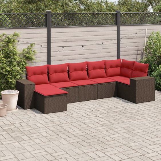 7-teiliges Gartensofa-Set mit Kissen, braun, Polyrattan 7-teiliges Gartensofa-Set mit Kissen, braun, Polyrattan