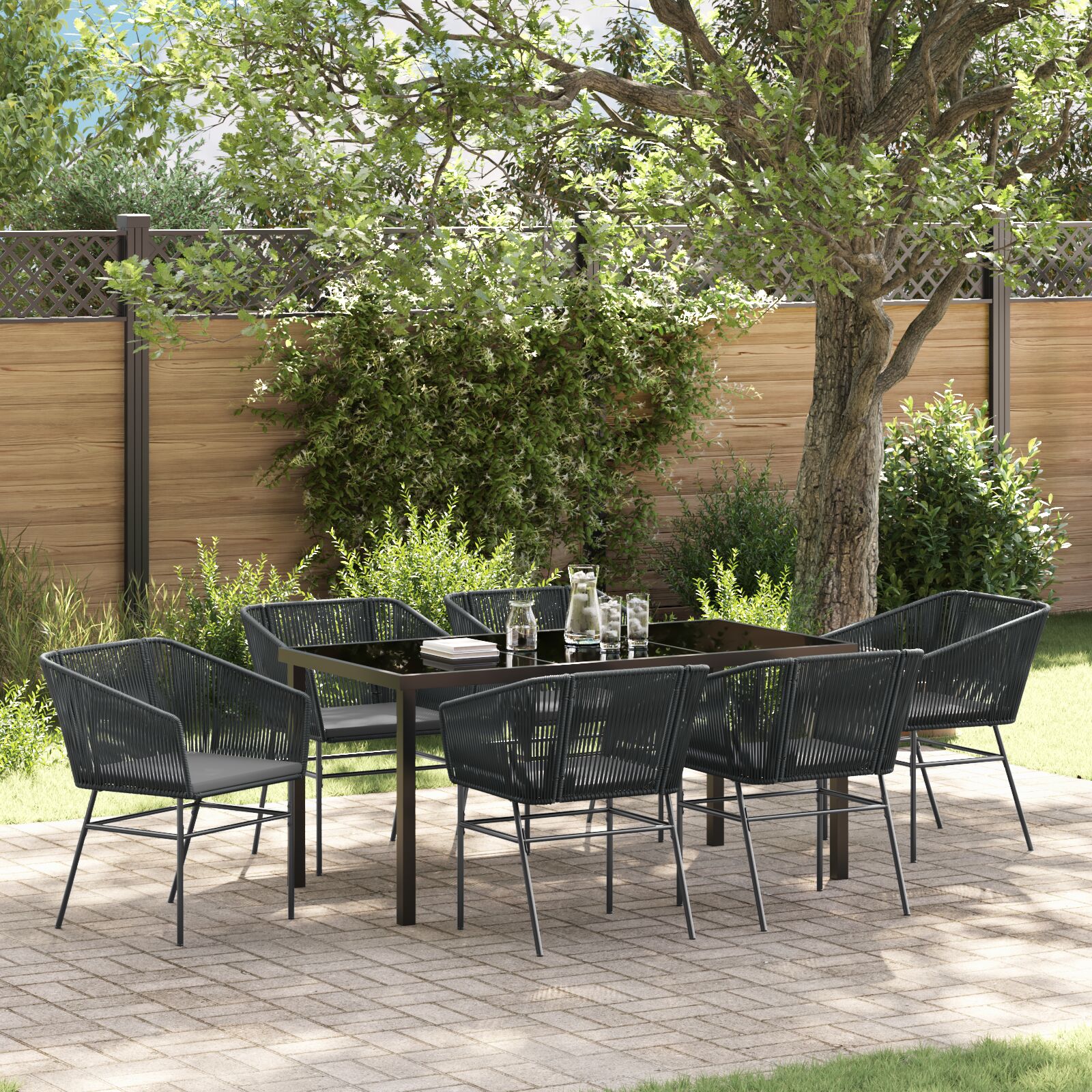 Set von 4 Schwarz PE-Rattan Standard Langlebig Gartenstuhl